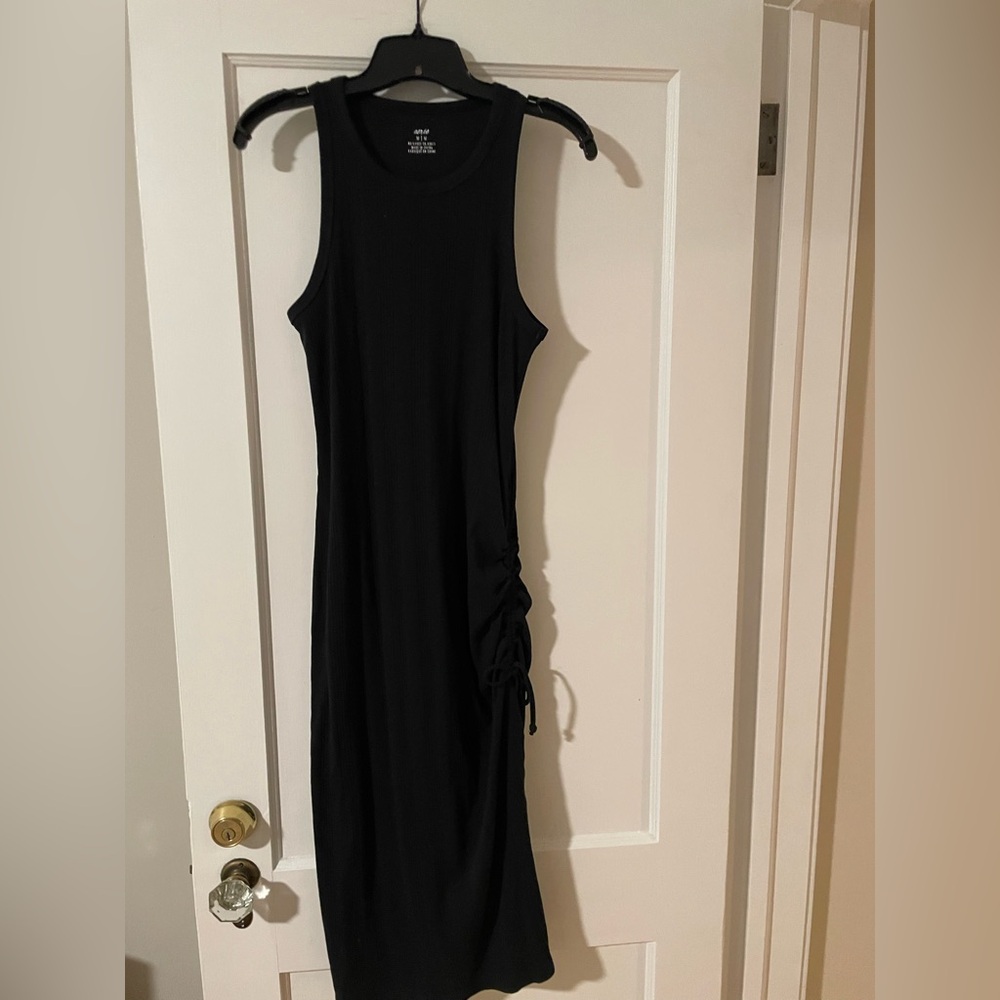 Aerie Black Midi Dress with Side Detail